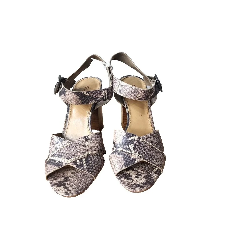 Crown Vintage Rattlesnake Snakeskin Pattern Chunky Block Heel Sandal Pump‎ 6.5M